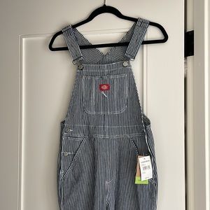 Women's Relaxed Fit Bib Overalls, Blue White Hickory Stripe
